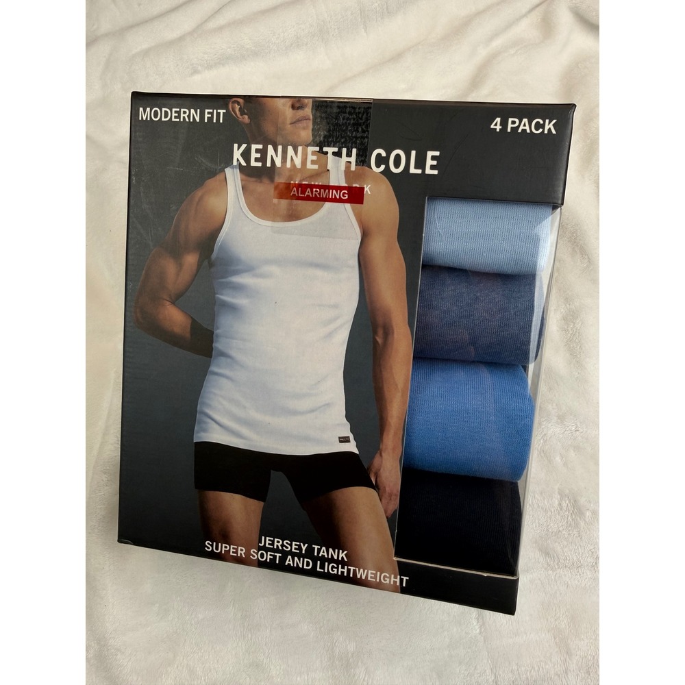 Kenneth Cole Mens 4 Pack Jersey Tank Tops Modern Fit Blue Black Medium New